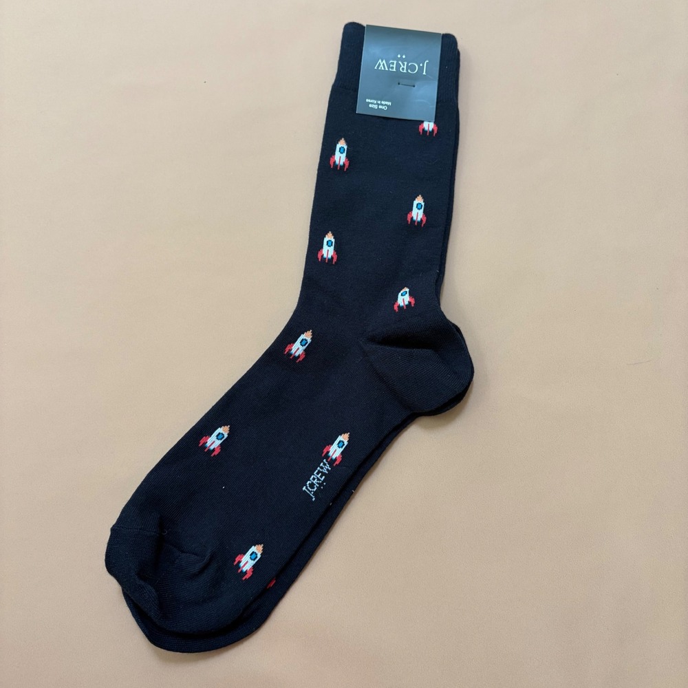 J.Crew Mens Rocket Ship Dress Socks Black One Size New F6957 Space Science Fun